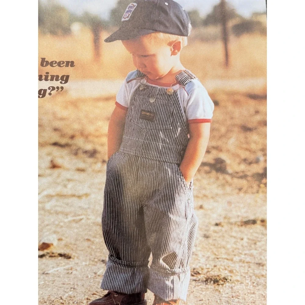 Vintage 1983 OshKosh Bgosh You Been Farming Long Poster 18x14 Hickory Stripe Art